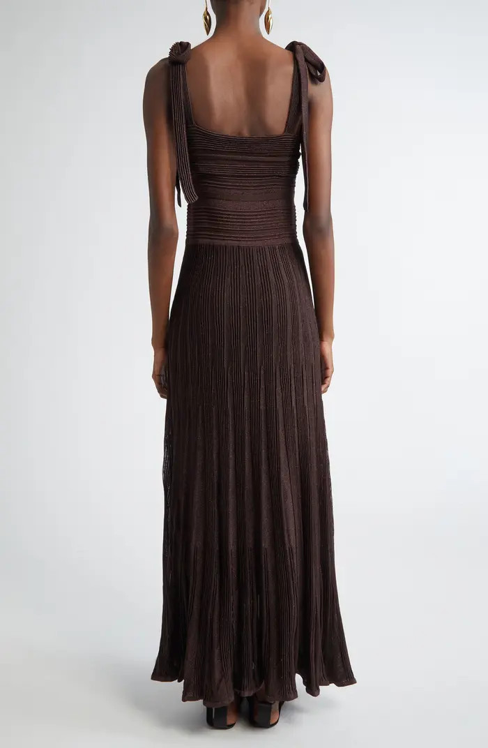 Lucky Tie Shoulder Metallic Rib Maxi Dress | Nordstrom