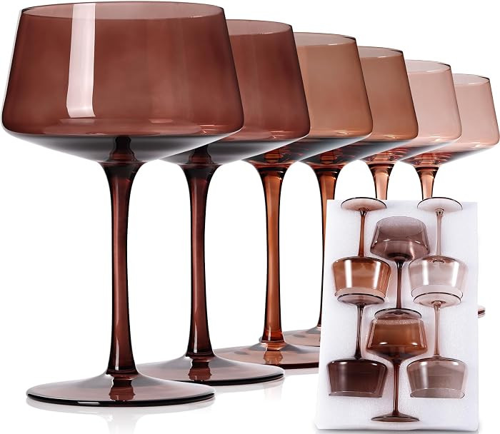 Amber Coupe Glasses Set of 6, Hand Blown Brown Martini Glasses 13Oz, Champagne & Cocktail Luxury ... | Amazon (US)