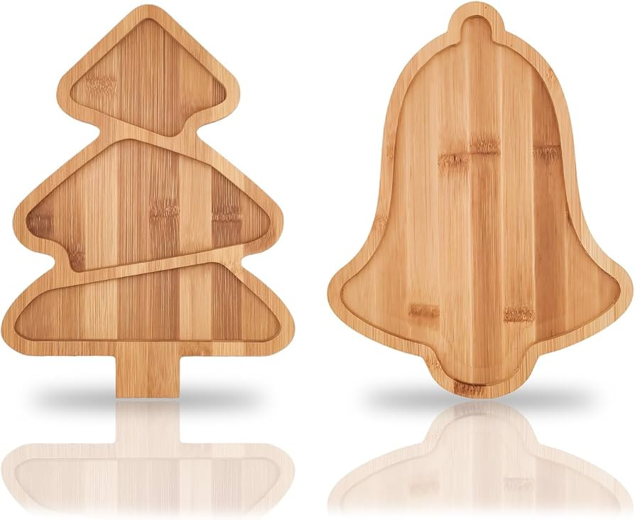 Set 2 Christmas Wood Serving Tray 11 inch Christmas Tree Xmas Bell Dessert Serving Tray Charcuter... | Amazon (US)