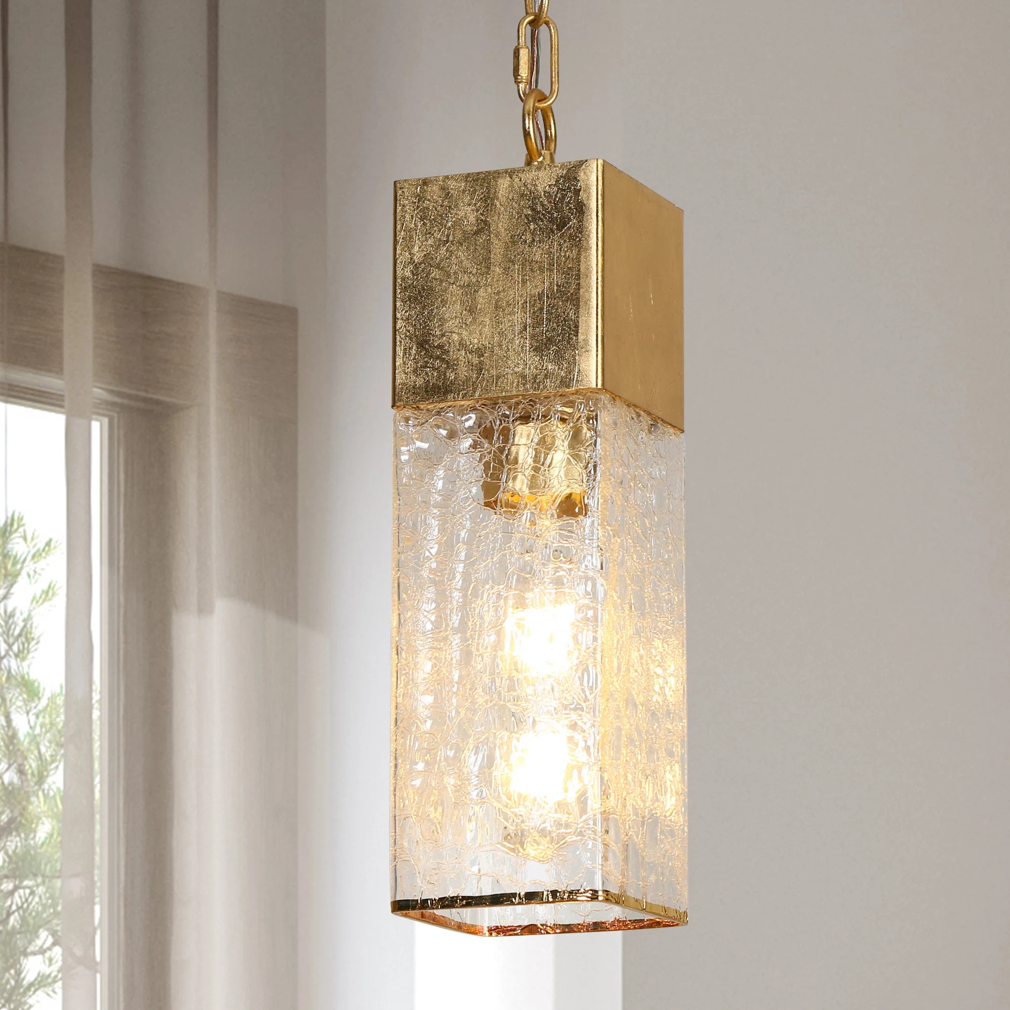 1-Light Mini Kitchen Island Pendant Cracked Glass Shade | Wayfair North America
