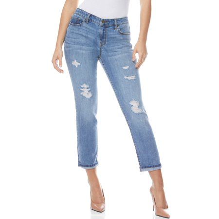 Sofia Jeans by Sofia Vergara Bagi Boyfriend Destructed Mid Rise Ankle Jeans, Women's | Walmart (US)