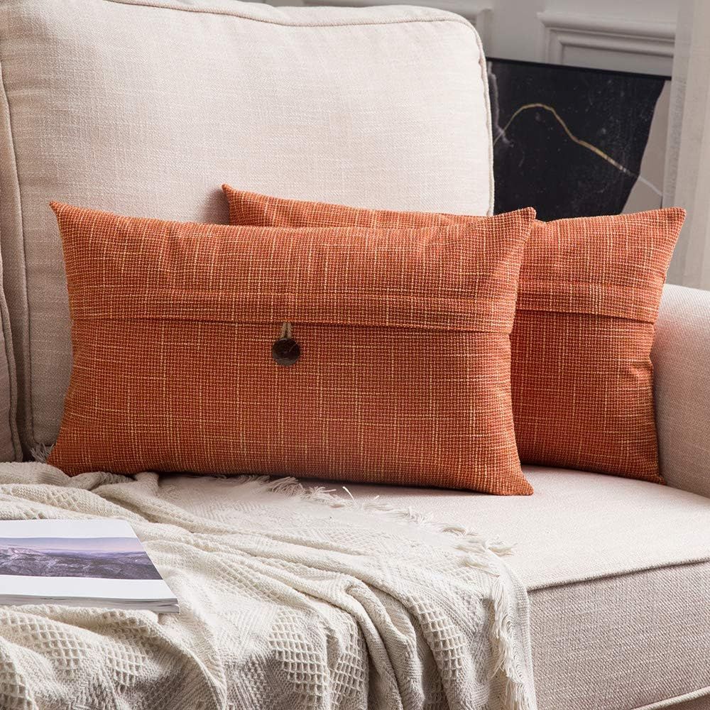 MIULEE Set of 2 Decorative Linen Throw Pillow Covers Cushion Case Button Vintage Farmhouse Pillow... | Amazon (US)