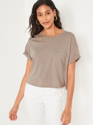 Oversized Cropped Pocket T-Shirt for Women | Old Navy (US)