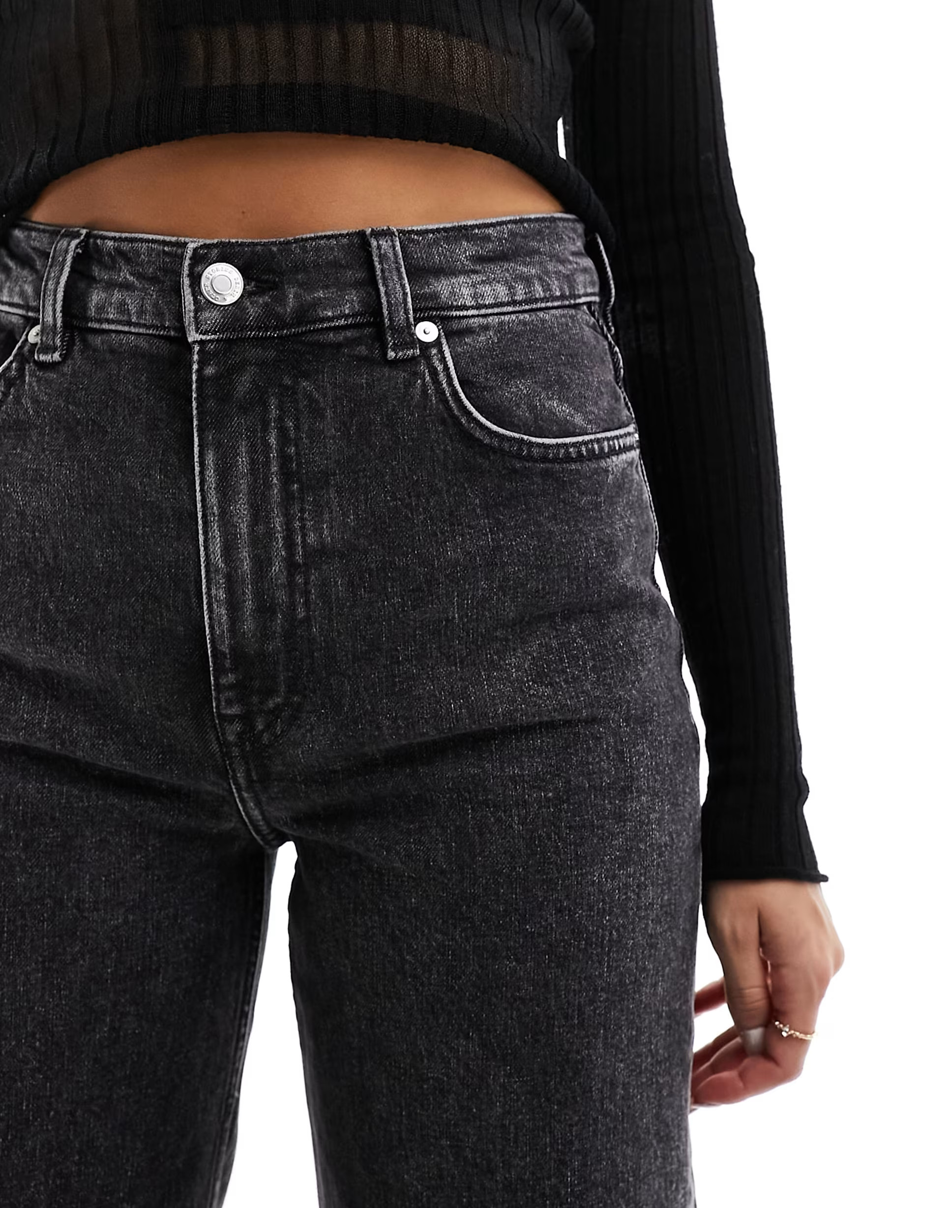 & Other Stories high waist wide leg jeans in salt and pepper black | ASOS (Global)