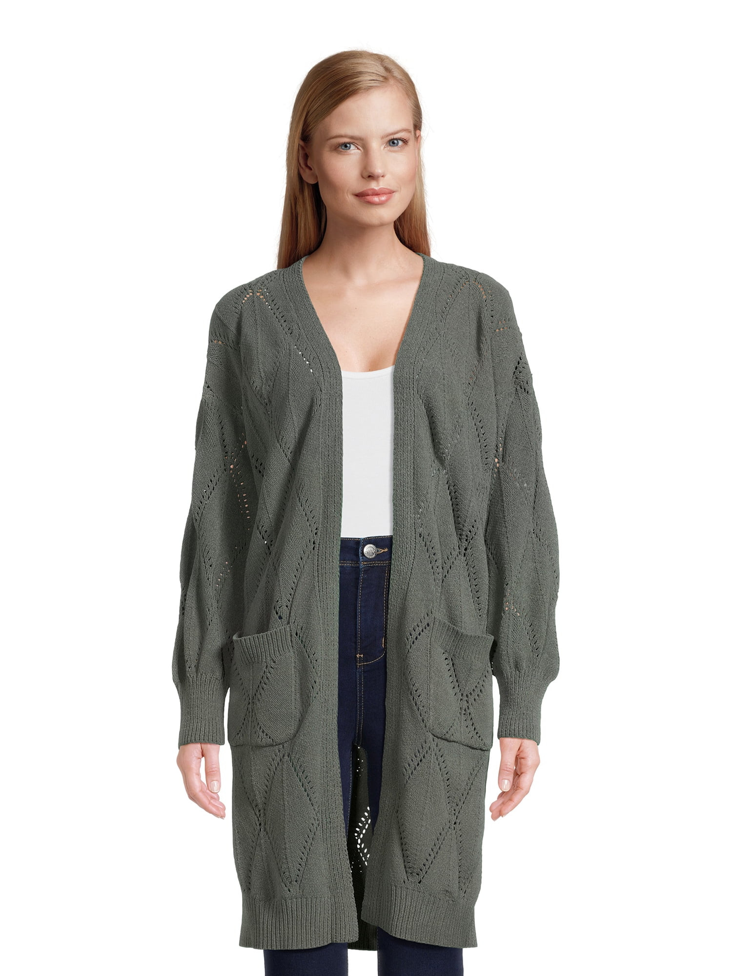 No Boundaries Juniors’ Pointelle Duster Cardigan Sweater, Midweight, Sizes XS-XXXL | Walmart (US)