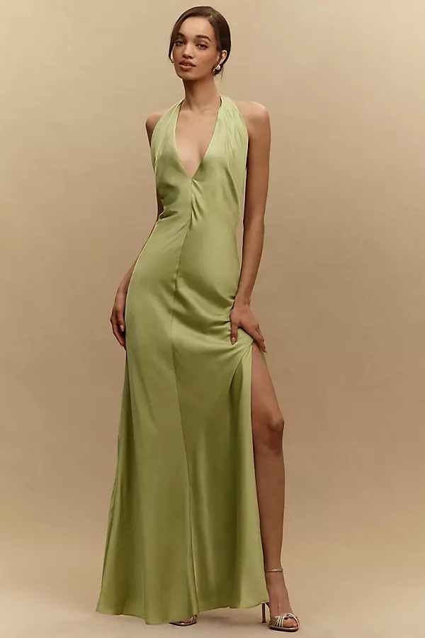 BHLDN Celeste Plunge Satin Maxi Dress | Anthropologie (US)