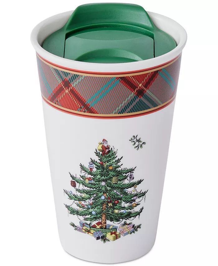 Christmas Tree Tartan Porcelain Travel Mug with Lid | Macy's