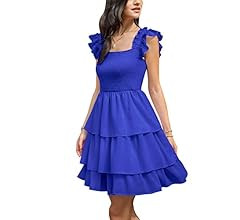 Byinns Womens Square Neck Sleeveless Ruffle Dress High Waist Backless Tiered Smocked Strappy Casu... | Amazon (US)