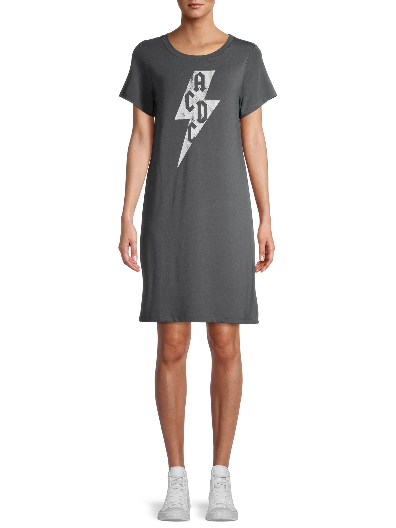 Women's AC/DC Bolt Short Sleeve Graphic Knit T-Shirt Dress | Walmart (US)