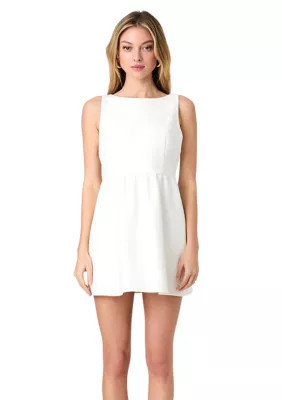 French Connection Whisper Boat Neck Notch Mini Dress, White, 2 | Belk