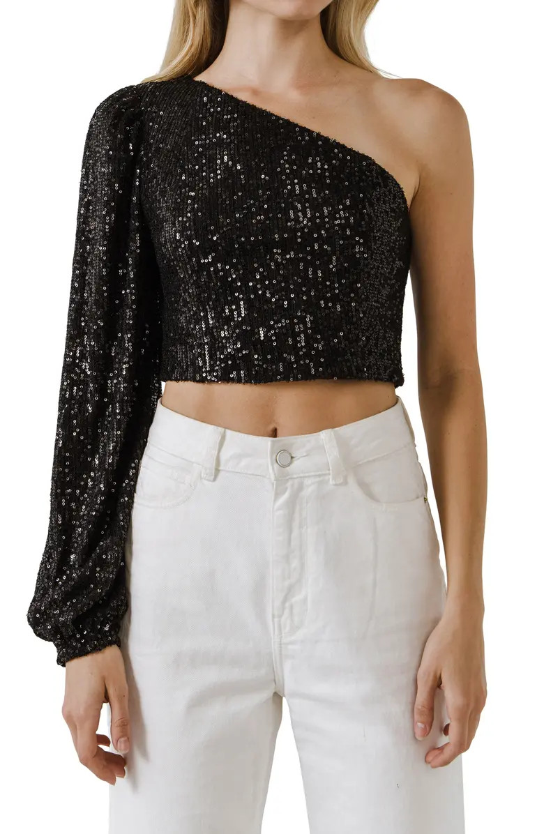 Endless Rose Sequined One-Shoulder Crop Top | Nordstrom | Nordstrom
