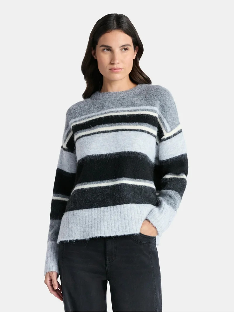 Time and Tru Women’s Brushed Stripe Sweater, Midweight, Sizes XS-XXXL | Walmart (US)