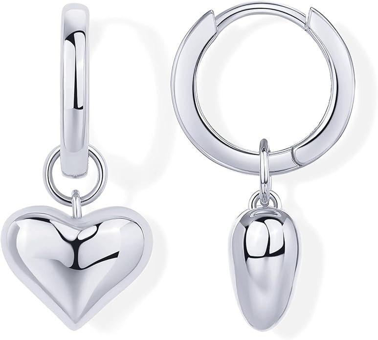 PAVOI 14K Gold Plated Sterling Silver Posts Heart Charm Huggie Hoop Earrings for Women | Lightwei... | Amazon (US)