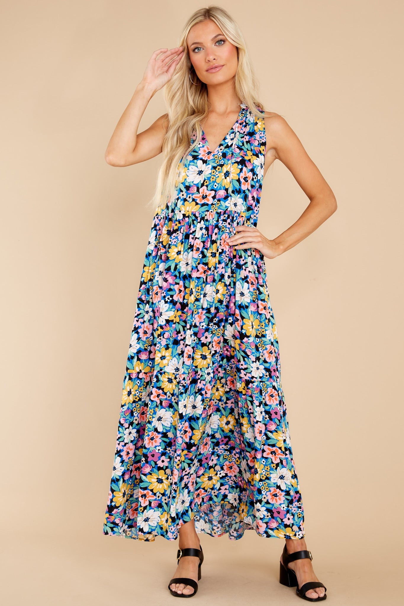 Enduring Love Blue Multi Floral Print Maxi Dress | Red Dress 