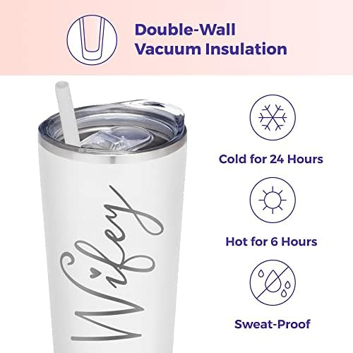 Wifey Tumbler | 22 Ounce White Engraved Stainless Steel Insulated Tumbler with Slide Close Lid and S | Amazon (US)