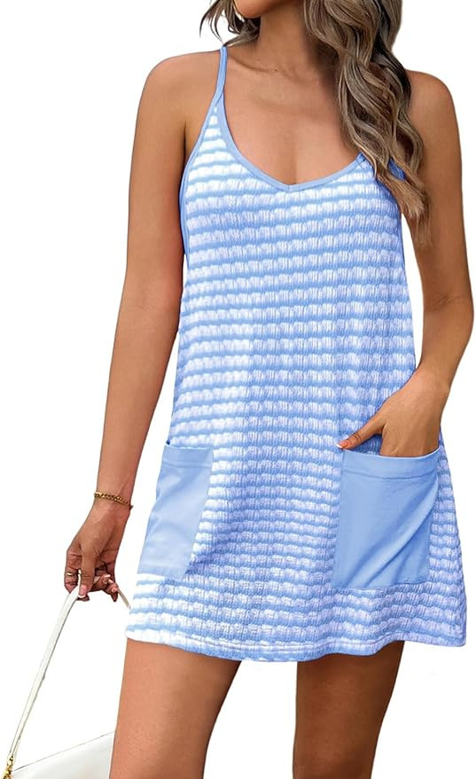 Fisoew Womens Tennis Athletic Dress Mini Romper Dress with Built in Shorts Summer Vacation Outfit... | Amazon (US)