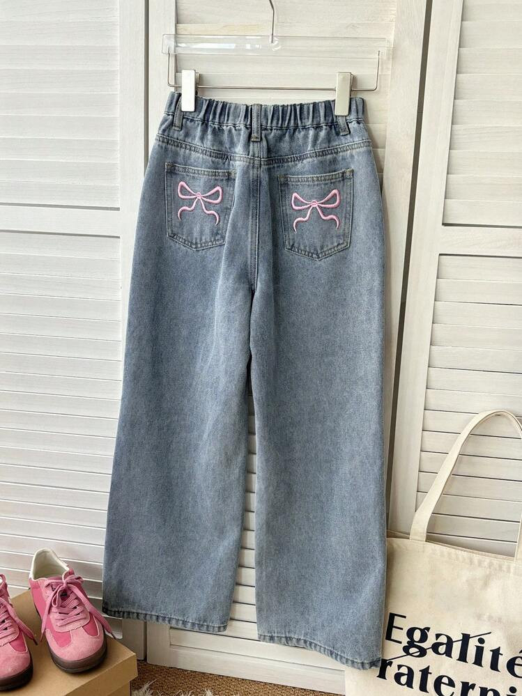Girls denim with pink bows  | SHEIN