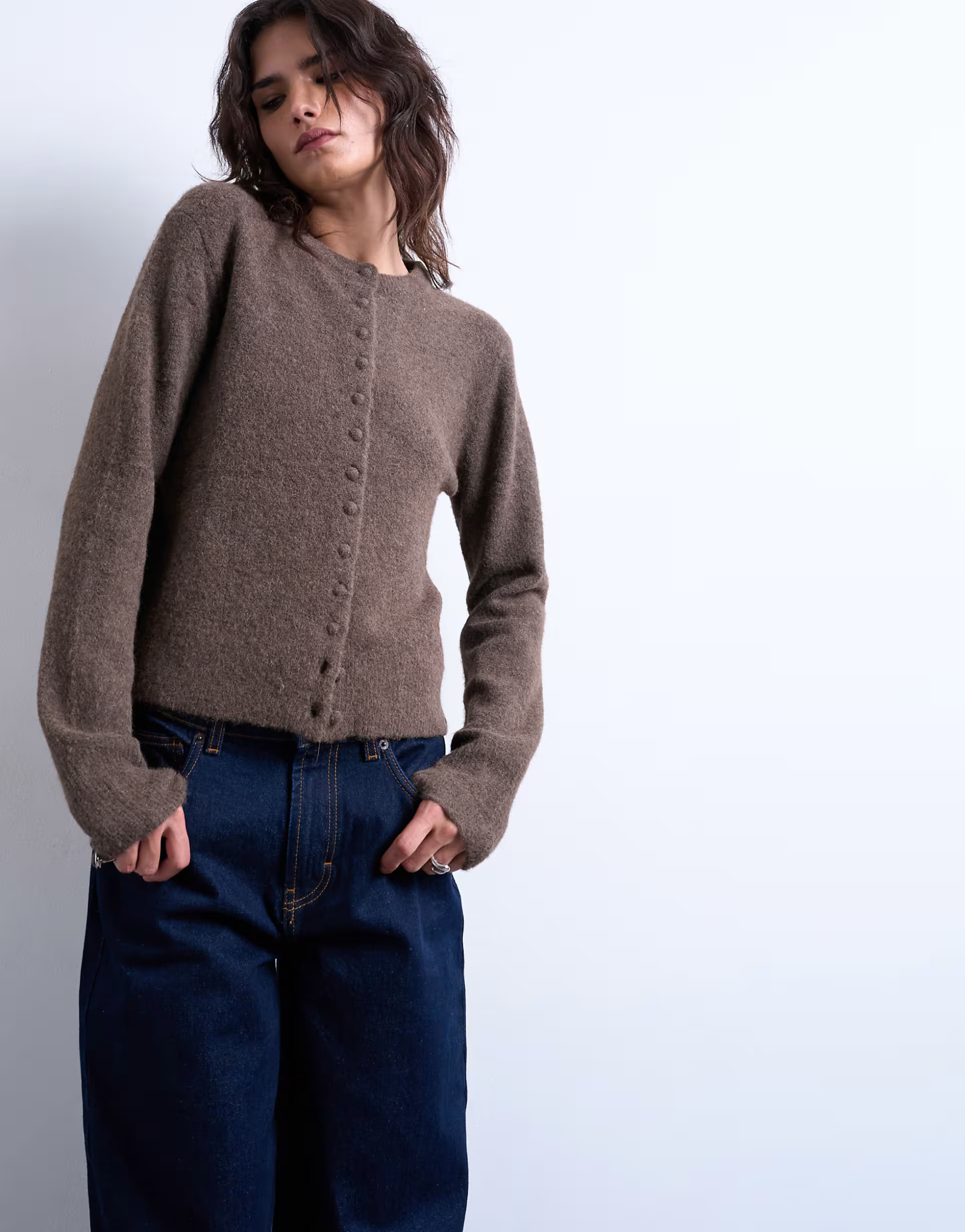 Topshop knitted covered button cardigan in brown | ASOS | ASOS (Global)