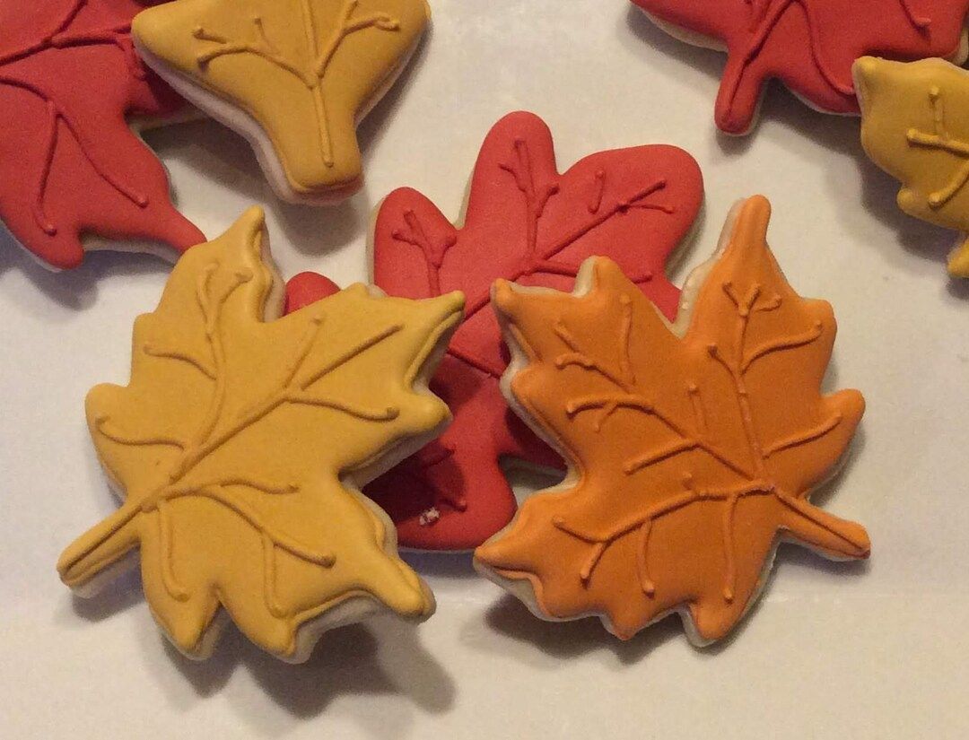 Fall Leaves Decorated Cookies Autumn Leaves Orange Red Gold - Etsy | Etsy (US)