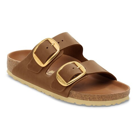 Arizona Big Buckle Oiled Leather Cognac Two-Strap Sandals | Birkenstock USA