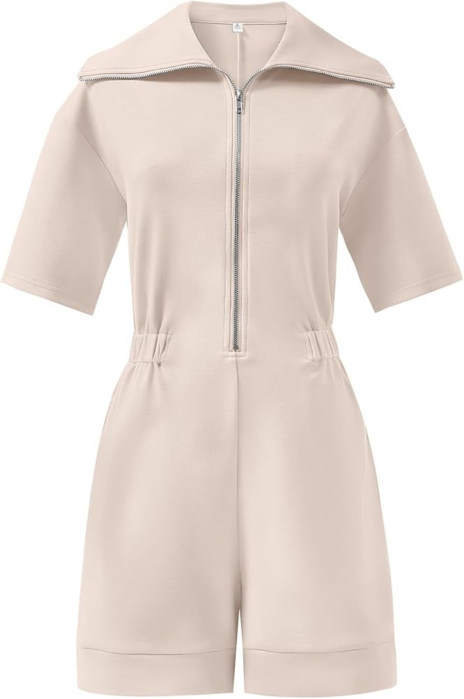ANRABESS Women's Casual Rompers Short Sleeve Half Zip Collars Shorts Jumpsuits Summer Outfits | Amazon (US)