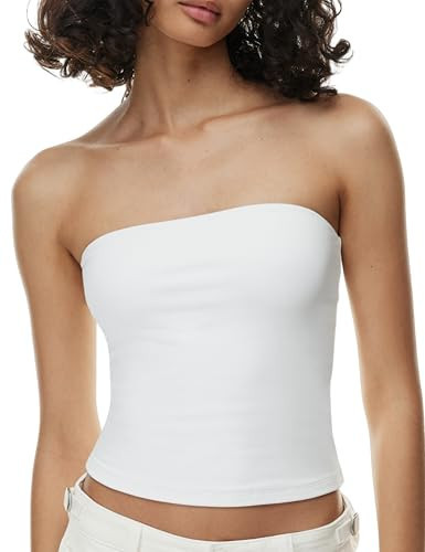AJISAI Womens Double Lined Tube Tops Crop Going Out Tops Strapless Tank Summer Top 2025 White M | Amazon (US)