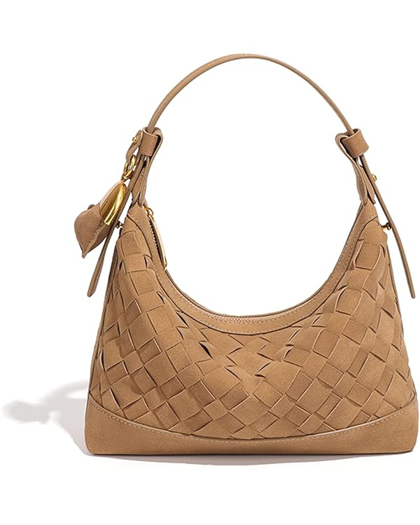 Luxurious Suede Hobo Bag - Women's Woven Leather Shoulder Bag with Spacious Interior, Khaki, 8in ... | Amazon (CA)