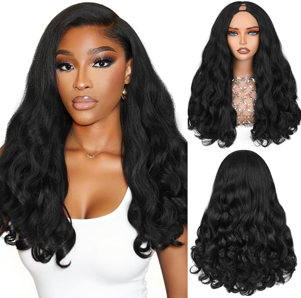 HANNE Yaki Curly V Part Wig U Part Synthetic Half Wigs for Black Women 22 Inch Heat-Resistant Hai... | Amazon (US)
