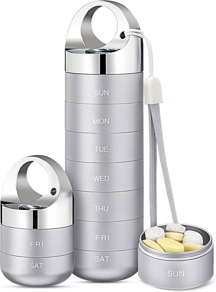 Zannaki Metal Travel Pill Organizer, Portable Waterproof Weekly Pill Box, Large Aluminum Alloy Pi... | Amazon (US)
