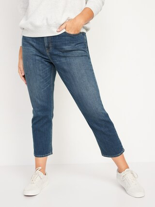 Mid-Rise Built-In Warm Dark-Wash Boyfriend Jeans for Women | Old Navy (US)