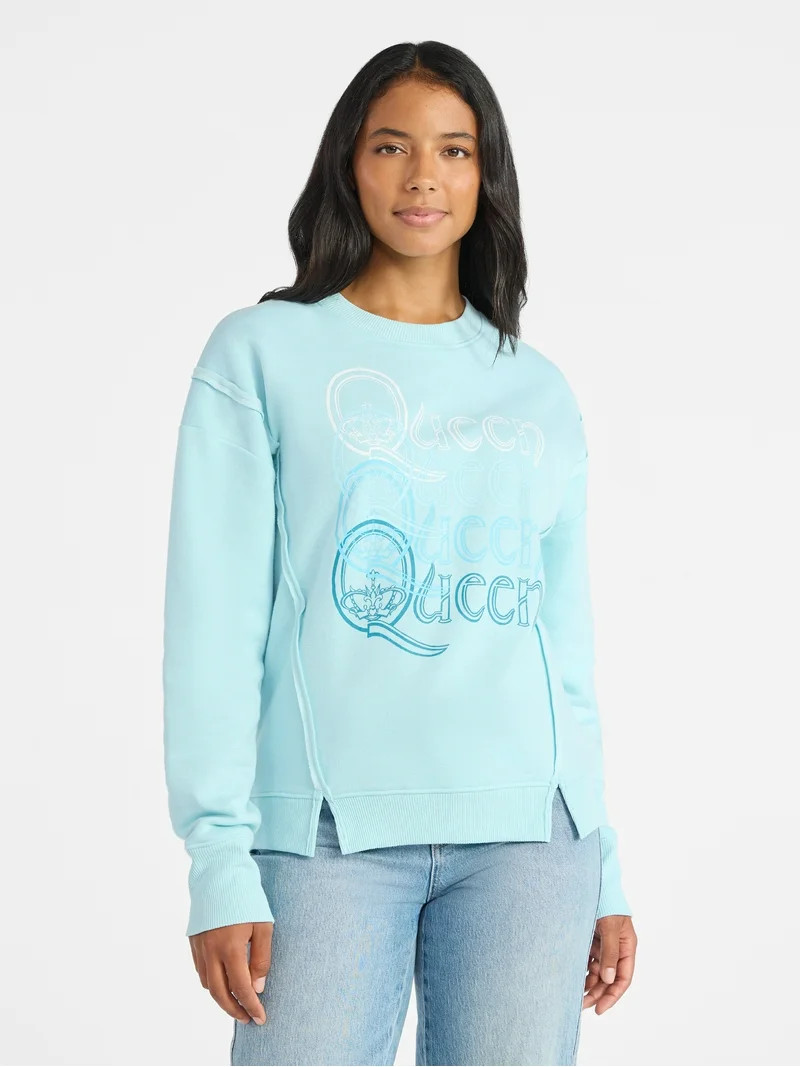 Time and Tru Women's Queen Logo Graphic Sweatshirt with Long Sleeves, Sizes XS-XXXL | Walmart (US)