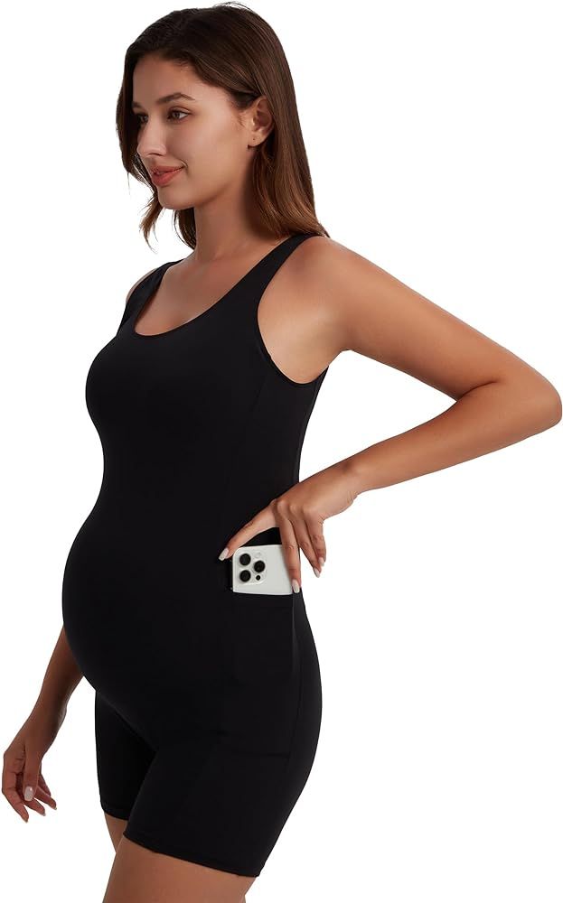 Angelhood Women's Maternity Bodysuit Pregnancy Shapewear Sleeveless Jumpsuit Scoop Neck Tank Top ... | Amazon (US)