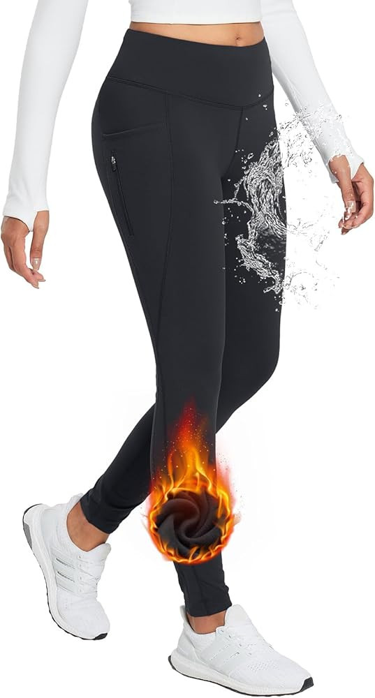 BALEAF 25''/30'' Women's Fleece Lined Leggings Water Resistant High Waist Winter Running Hiking P... | Amazon (US)