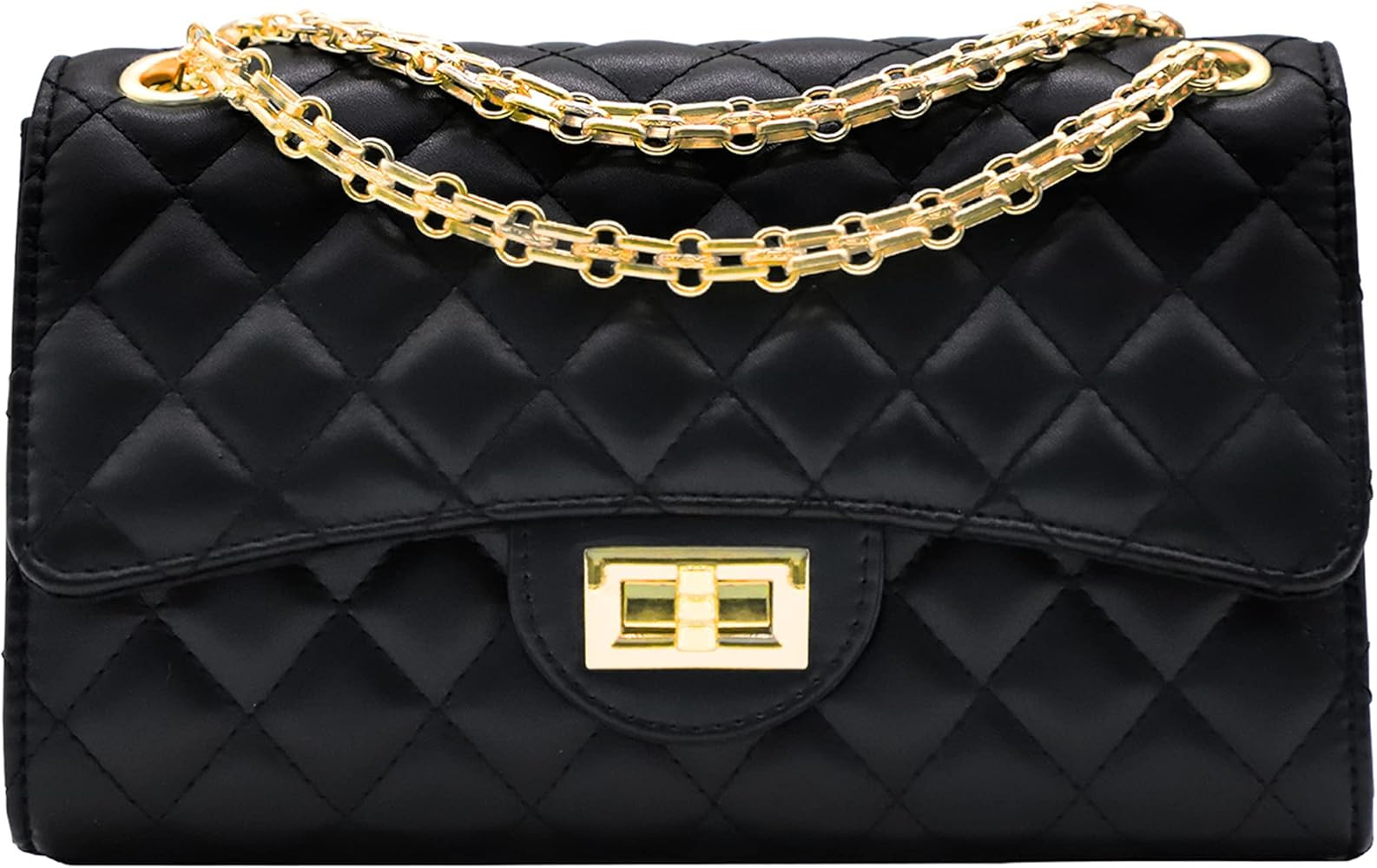 Eveupp Quilted Purse with Chain Strap Black Crossbody Bags for Women Faux Leather Shoulder Bag Cl... | Amazon (US)