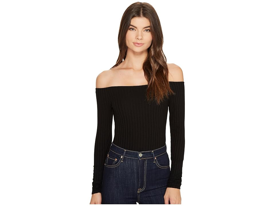 Only Hearts Wide Wale Rib Off Shoulder Bodysuit (Black) Women's Jumpsuit & Rompers One Piece | 6pm