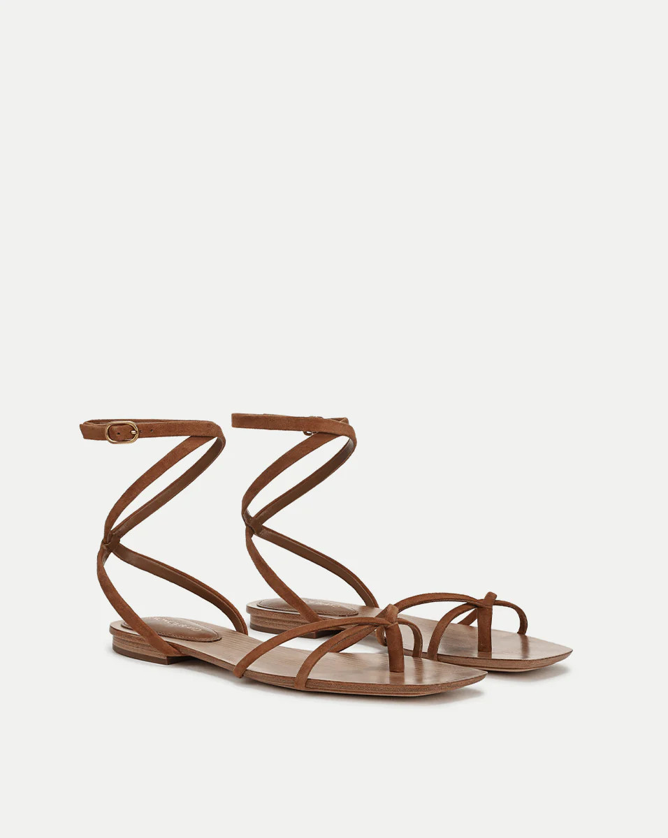 Allegra Suede Ankle-Wrap Sandal in Hazelwood | Veronica Beard | Veronica Beard