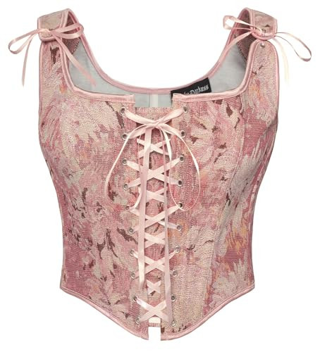 SCARLET DARKNESS Womens Pink Corset Top Overbust Bustier Lace-up Medieval Vintage Vest Peasant Renaissance Floral Corsets for Women UK Pink Daisy 08 | Amazon (UK)