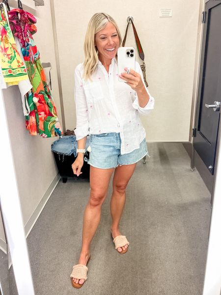 Love these citizens of humanity jean shorts with this palm tree button down shirt and sandals. Size XS top and 26 shorts. Denim shorts cutoffs 

#LTKSeasonal #LTKOver40 #LTKStyleTip