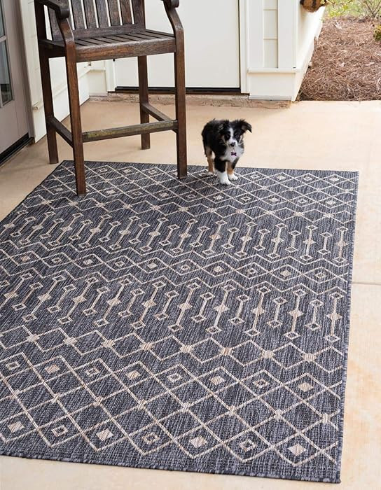 Unique Loom Outdoor Trellis Collection Area Rug - Tribal Trellis (5' 3" x 8' Rectangle, Charcoal ... | Amazon (US)