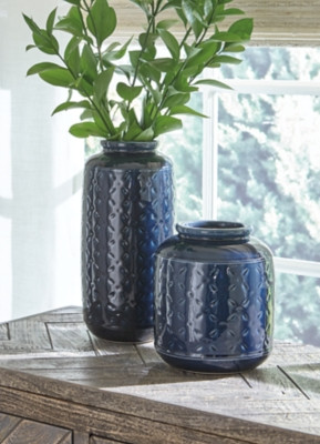 Marenda Vase (Set of 2), Navy Blue | Ashley Homestore
