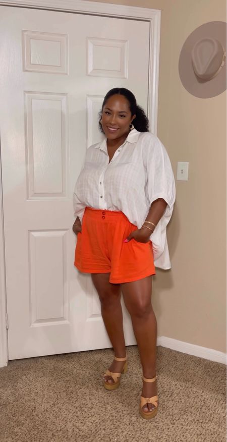 ☀️ Easy summer outfit number one: oversize white button up and colorful shorts. This outfit will keep you trendy and comfortable all summer long.

Top: large 
Shorts: XL

#LTKSeasonal #LTKstyletip