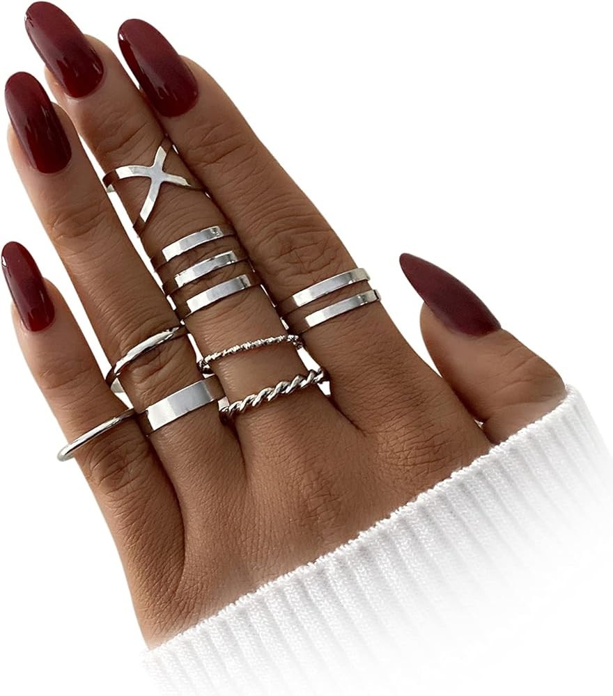 HAIAISO 8-10 Pcs Knuckle Rings Set Stainless Steel Ring Simple Smooth Finger Stackable Rings Set ... | Amazon (US)