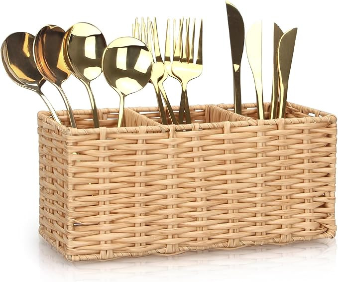 Ayiaren Wicker Flatware Silverware Caddy Cutlery Holder Kitchen Silverware Organizer Storage for ... | Amazon (US)