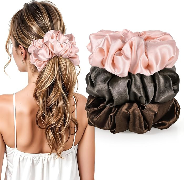 3Pcs Large Satin Hair Scrunchies, Sleepy Hair Tie for Women Girls Large Pillow Satin Scrunchies f... | Amazon (US)
