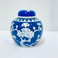 Blue & White Cherry Blossom Prunus Chinoiserie Ginger Jar Vase With Lid | Etsy (US)