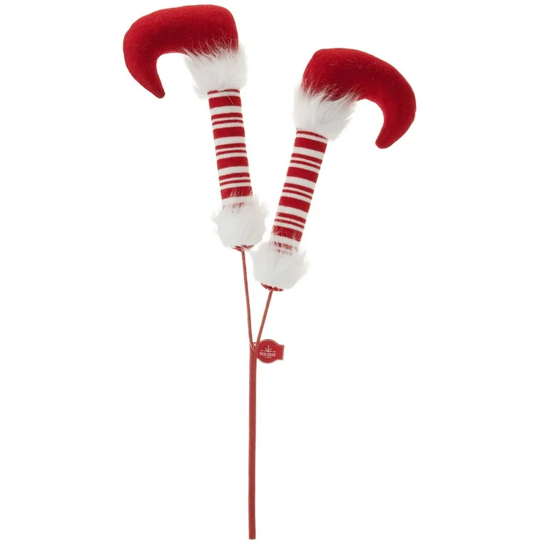 Red and White Fabric Elf Legs Decorative Christmas Pick, 22 in, by Holiday Time | Walmart (US)