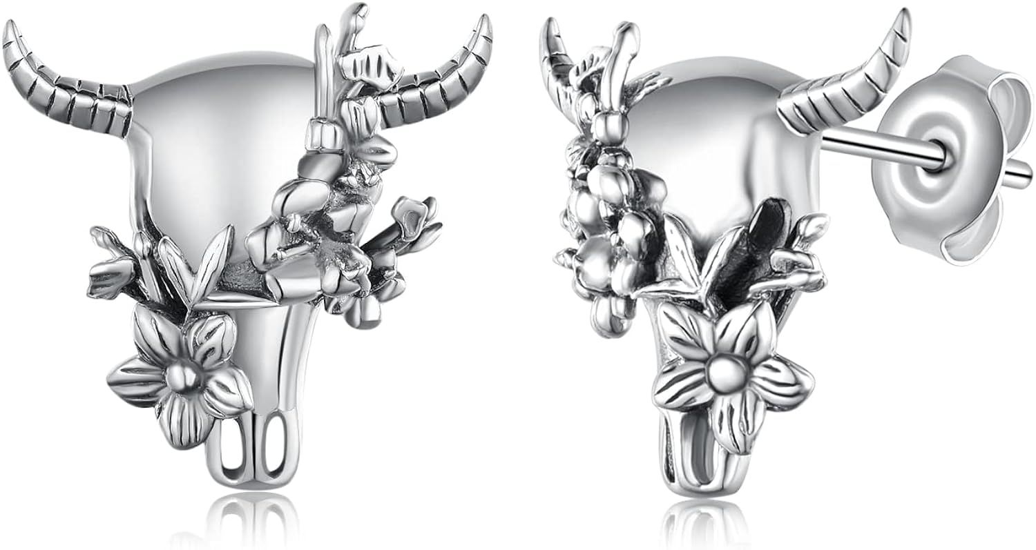 Cow Western Earrings for Women,925 Sterling Silver Western Cowgirl Boho Vintage Cow Skull Earring... | Amazon (US)