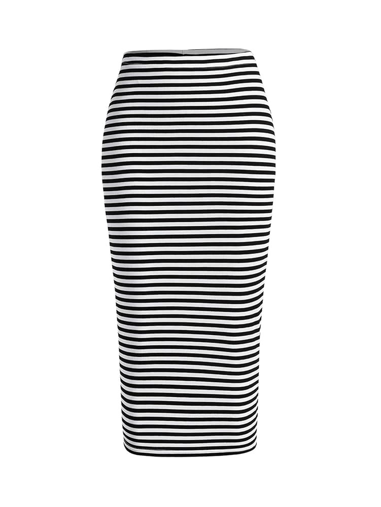 WDIRARA Women's Plus Size Striped Elastic Waist Split Back Bodycon Pencil Skirt | Amazon (US)