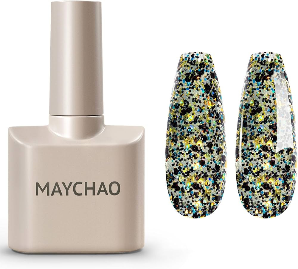 MAYCHAO 15ML Eggshell Black Glitter Gel Nail Polish 1Pc Black Glitter Gel Polish Soak off Gel Pol... | Amazon (US)