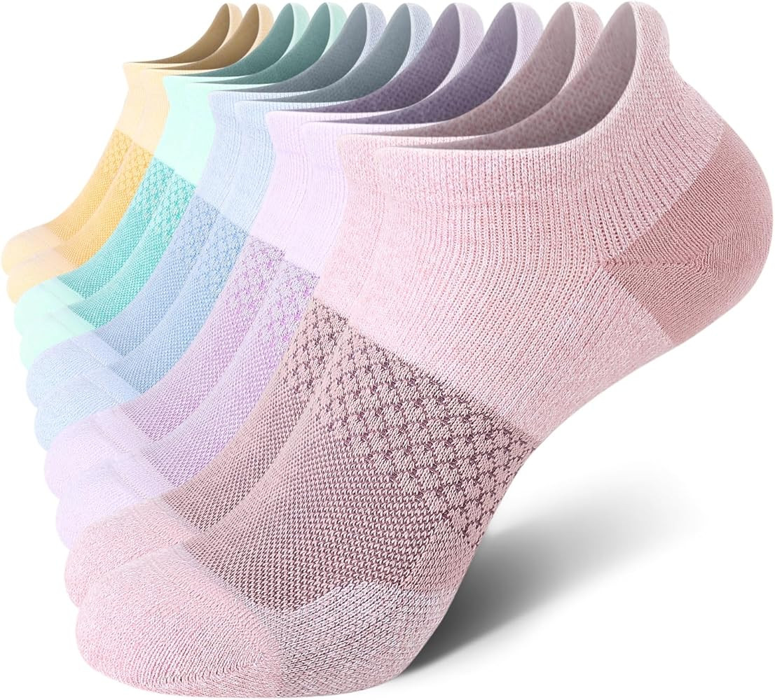 CS CELERSPORT 5 Pairs Women's Ankle Running Socks Cushioned Athletic Sport Socks with Tab | Amazon (US)